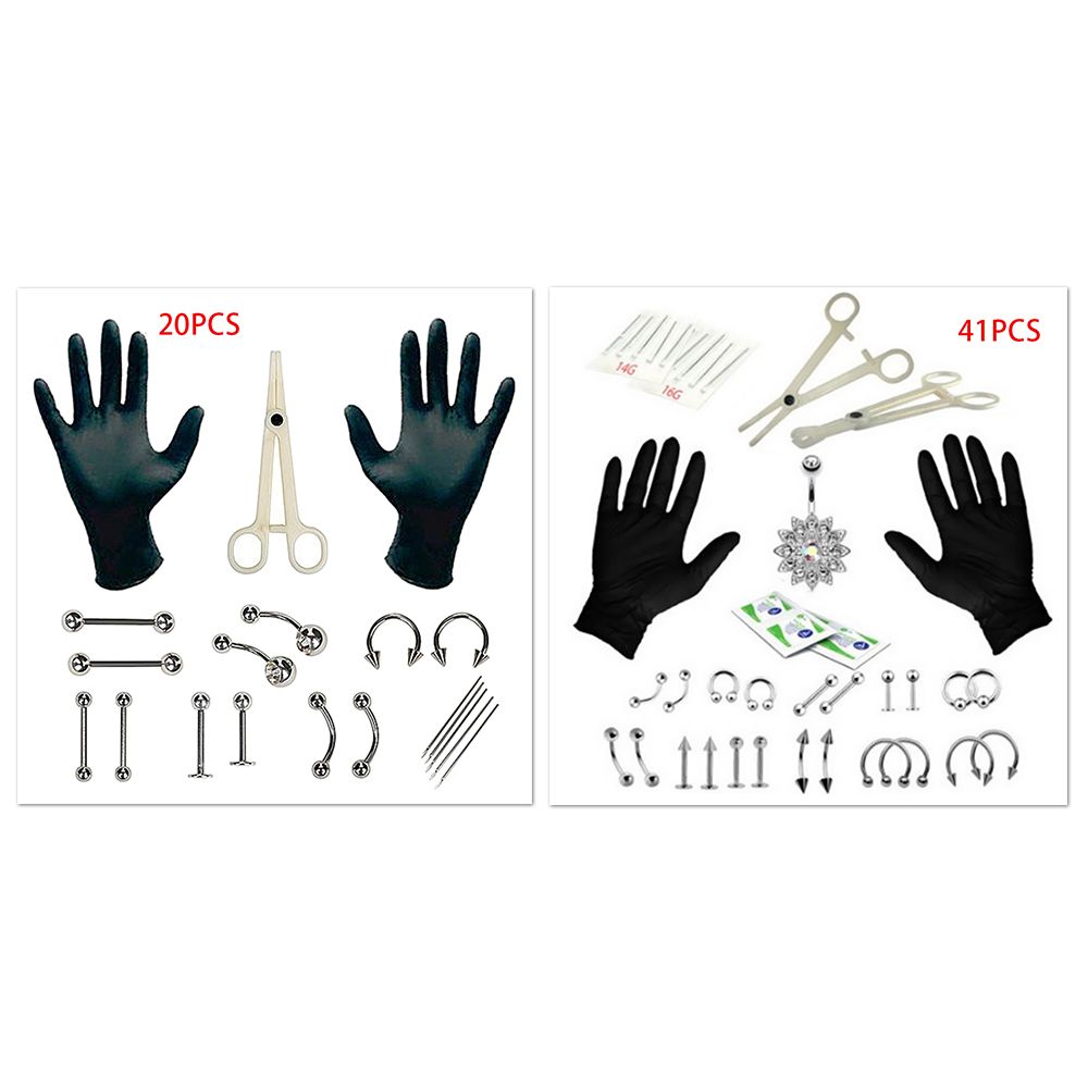20pcs Body Piercing Jewelry Kit Nose Tragus Belly Tongue