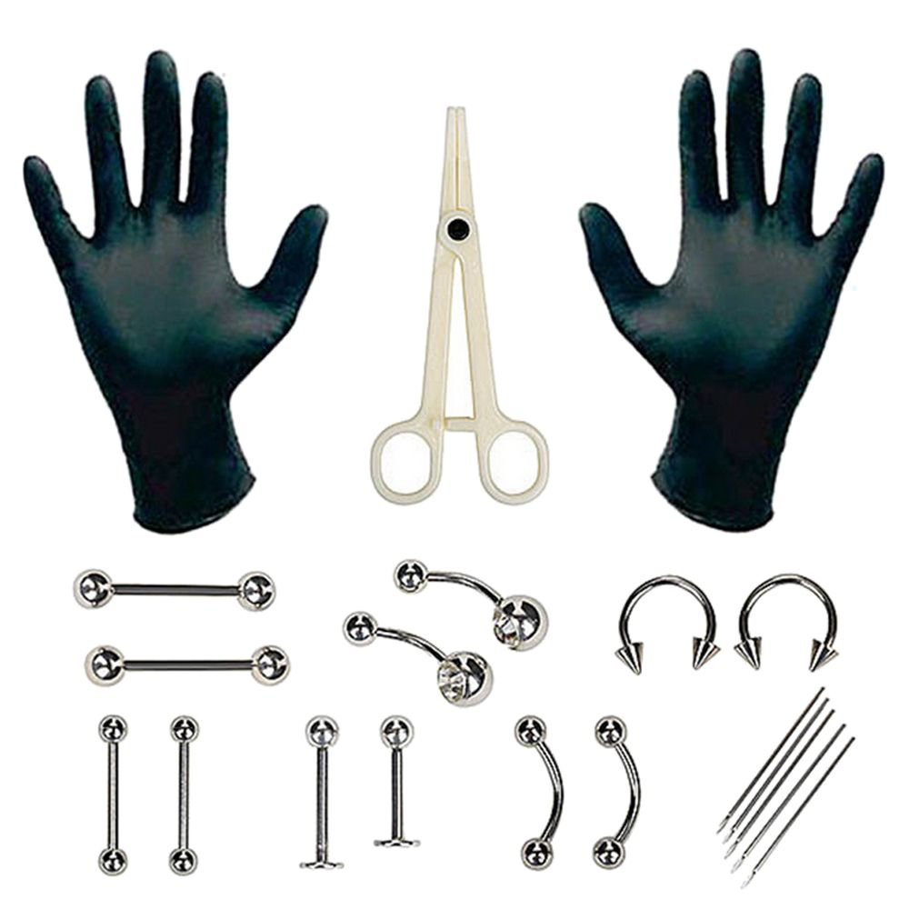 20pcs Body Piercing Jewelry Kit Nose Tragus Belly Tongue