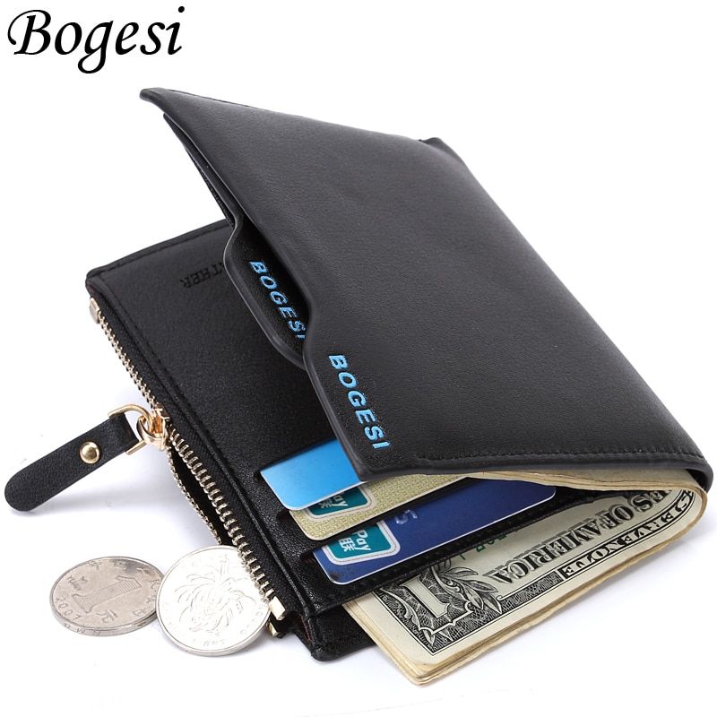 Wallet Short Card Holder Purse Zipper Leather Wallet