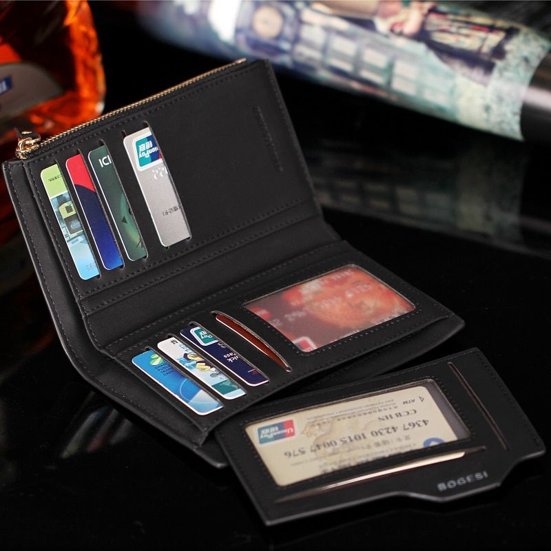 Wallet Short Card Holder Purse Zipper Leather Wallet