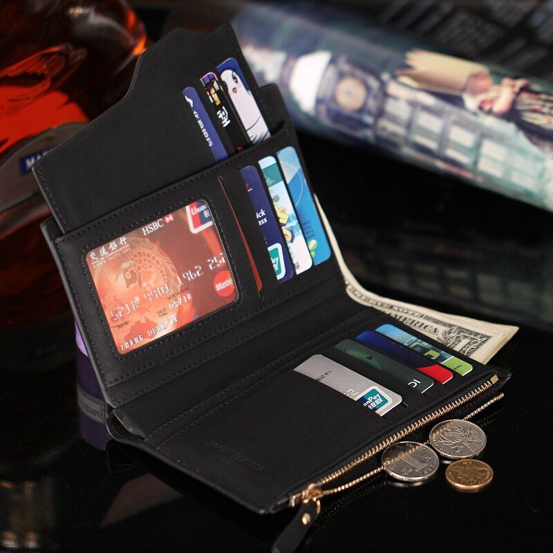 Wallet Short Card Holder Purse Zipper Leather Wallet