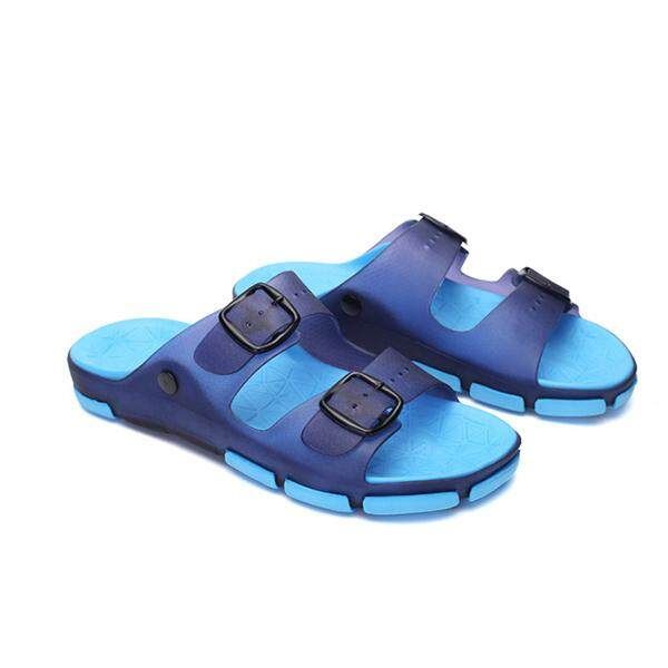 Fashion Big Size Double Buckle Match Slippers Comfortable Slip On Sandals Men's Light Grey Blue {44}