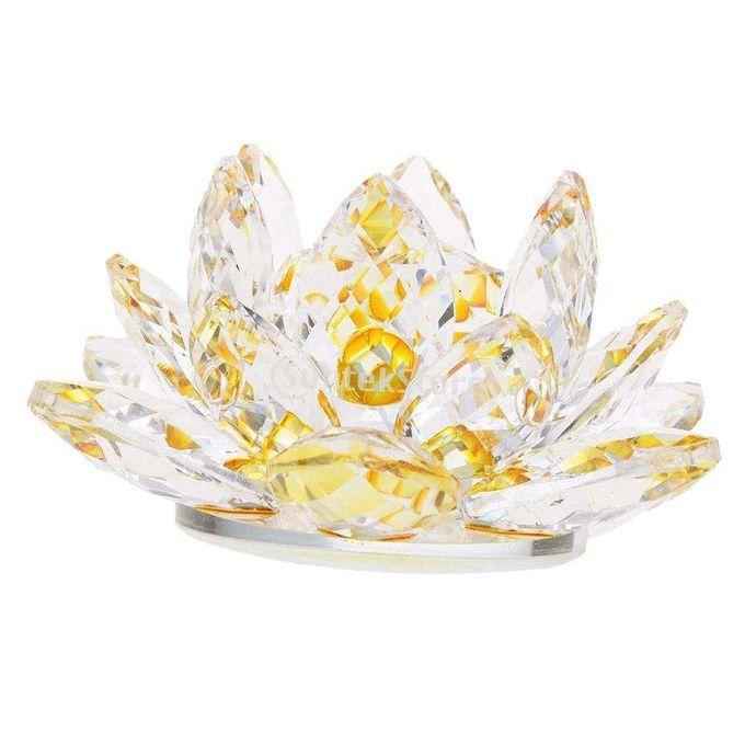 Crystal Lotus Flower Crafts Paperweights Buddhist Feng Shui Yellow