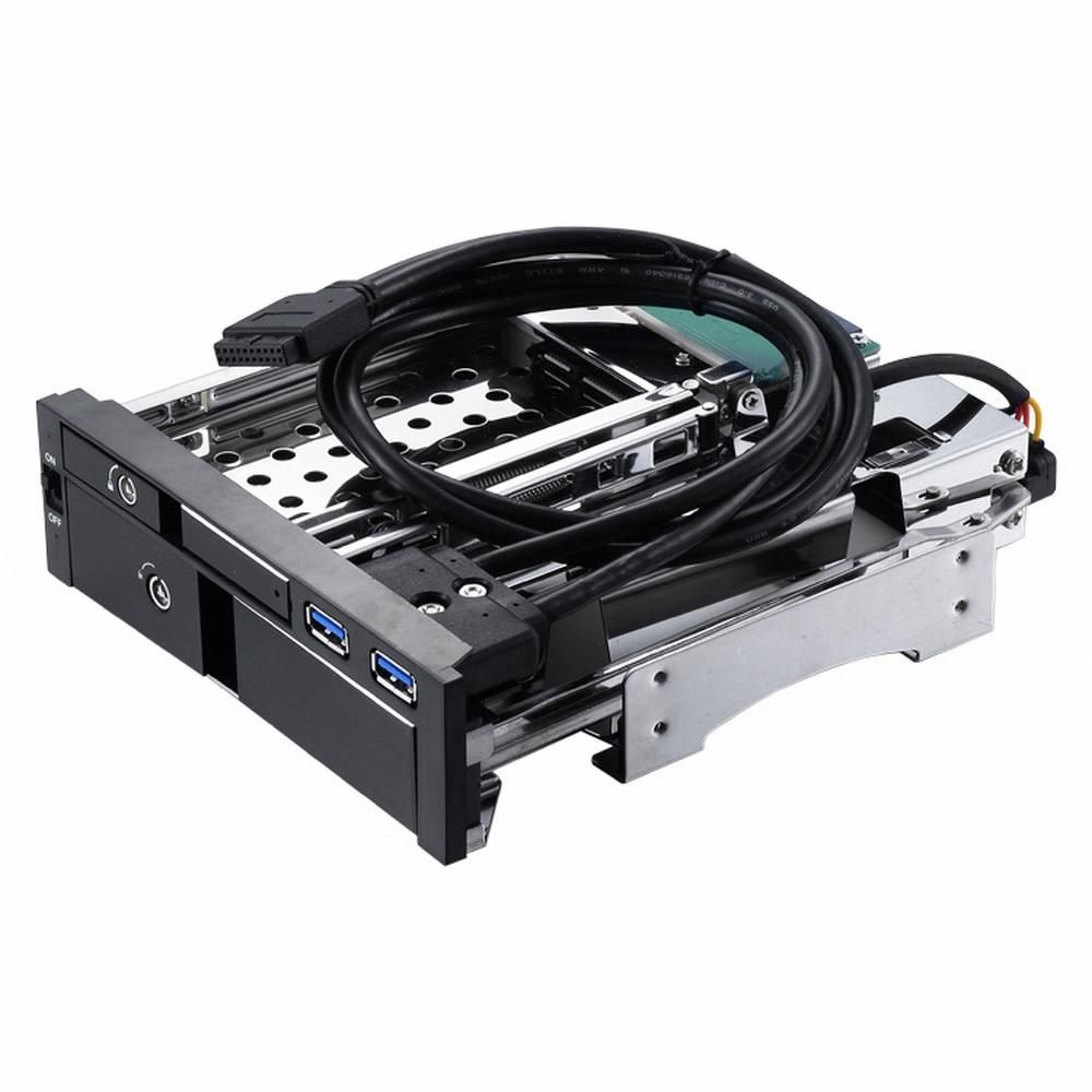 5.25 inch Internal Dual Slot Hard Disk Case 2.5+3.5 inch SATA HDD/SSD Enclosure Tool-free Design with 2 USB3.0 Ports Safety Locks