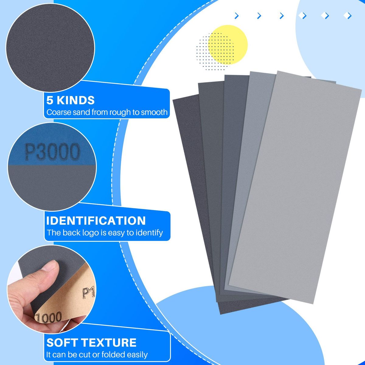 20Pcs Wet Dry Sandpaper, High Grit 1000/2000/3000/5000/7000