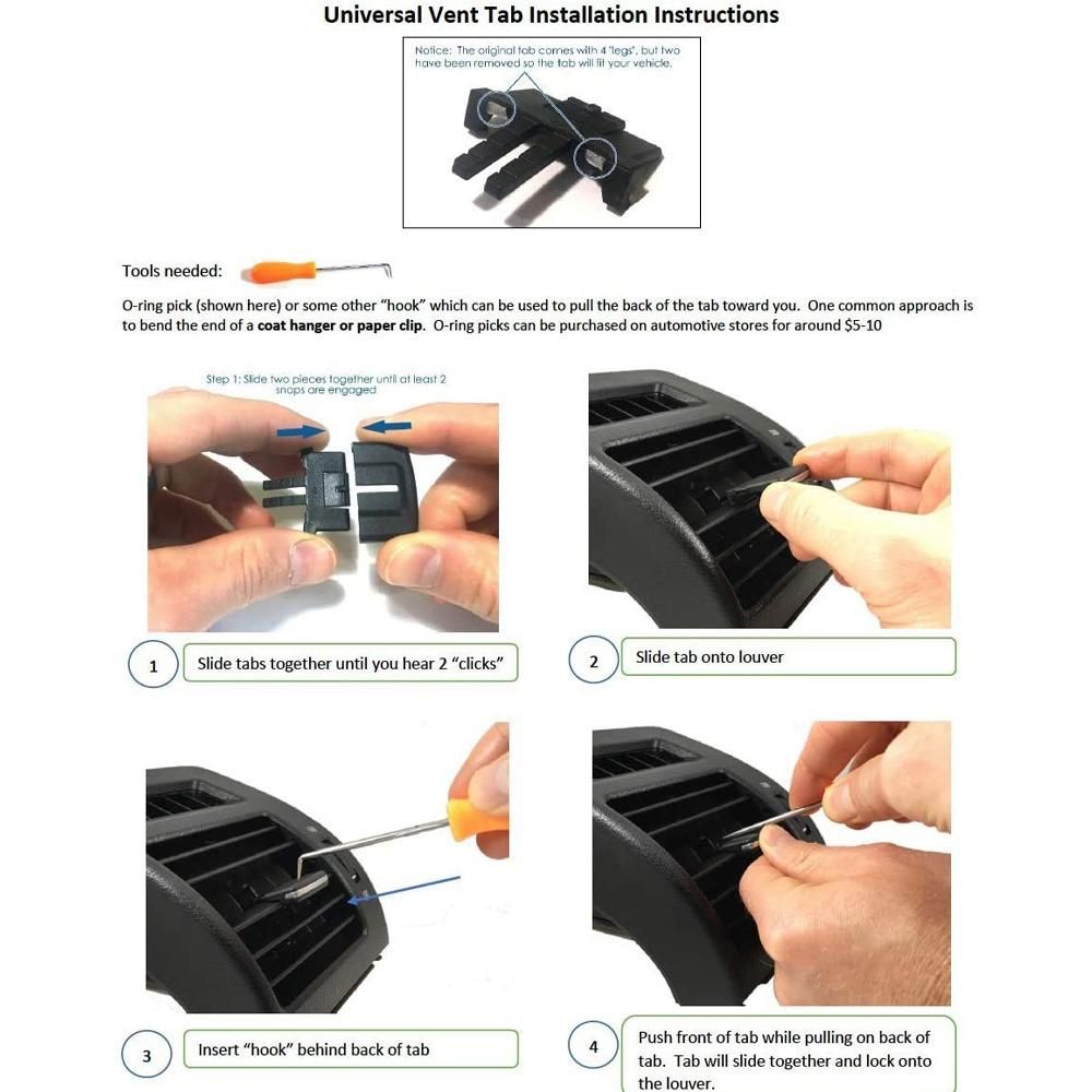 Front Center Air Vent Outlet Tab Clips, AC Vent Adjustment