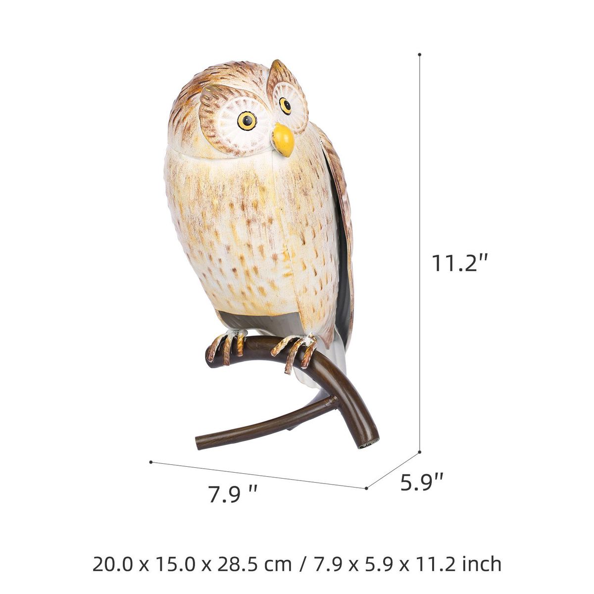 Tomfeel Iron Owl Sculpture Metal Animal Sculpture Owl Crafts Home Desk Decoration Garden Decoration Yellow