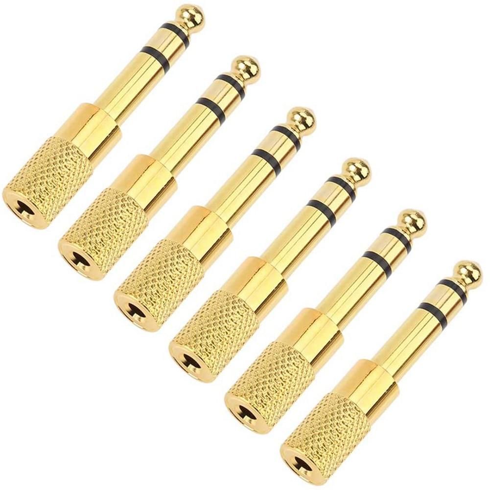 Quarter Inch Adapter, 6.35mm (1/4 Inch) Male to 3.5mm (1/8 Inch) Female Headphone Jack Plug, Gold 6 Pack