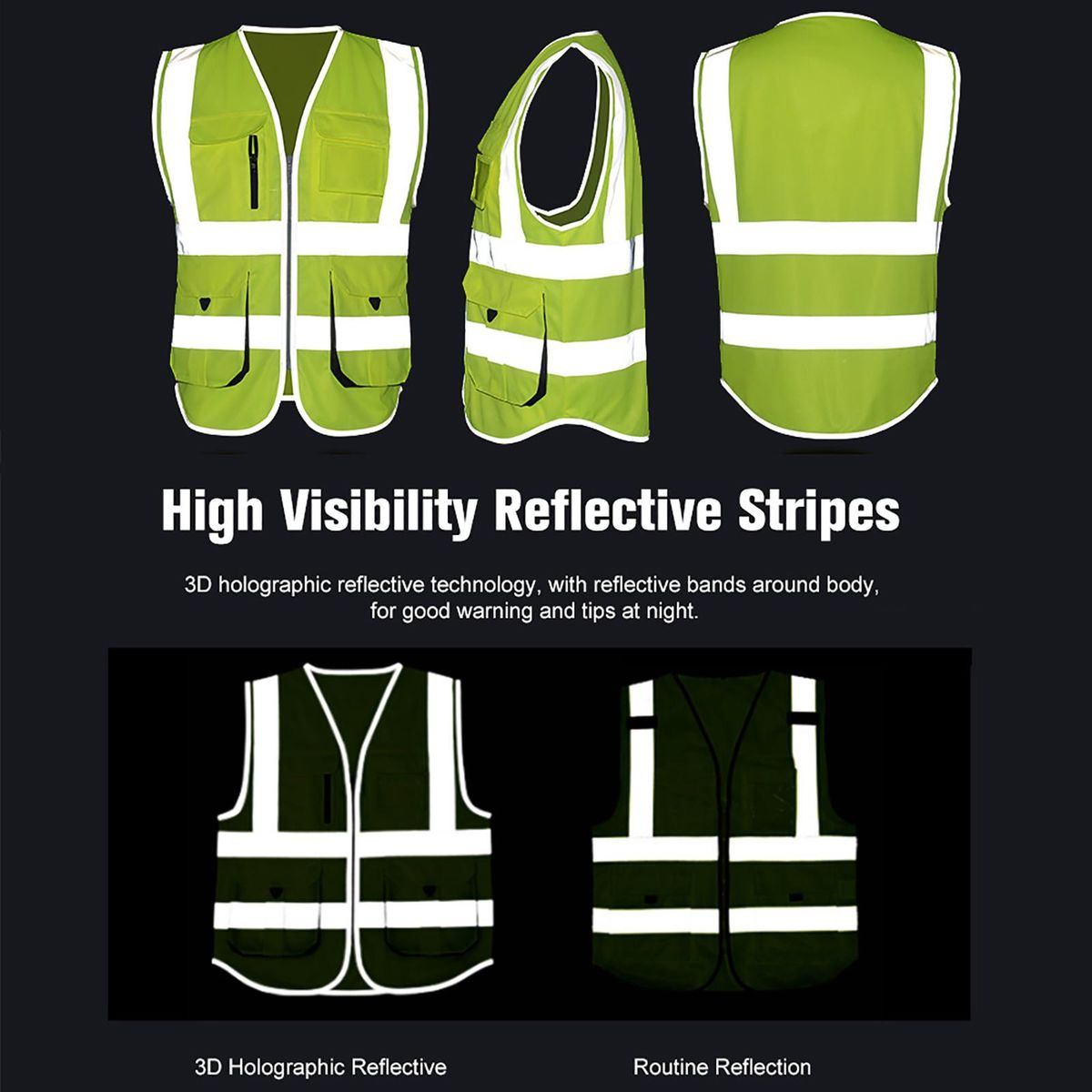 High Visibility Reflective Safety Vest Reflective Vest Multi Pockets Workwear Security Working Clothes Day Night Motorcycle Cycling Warning Safety Waistcoat