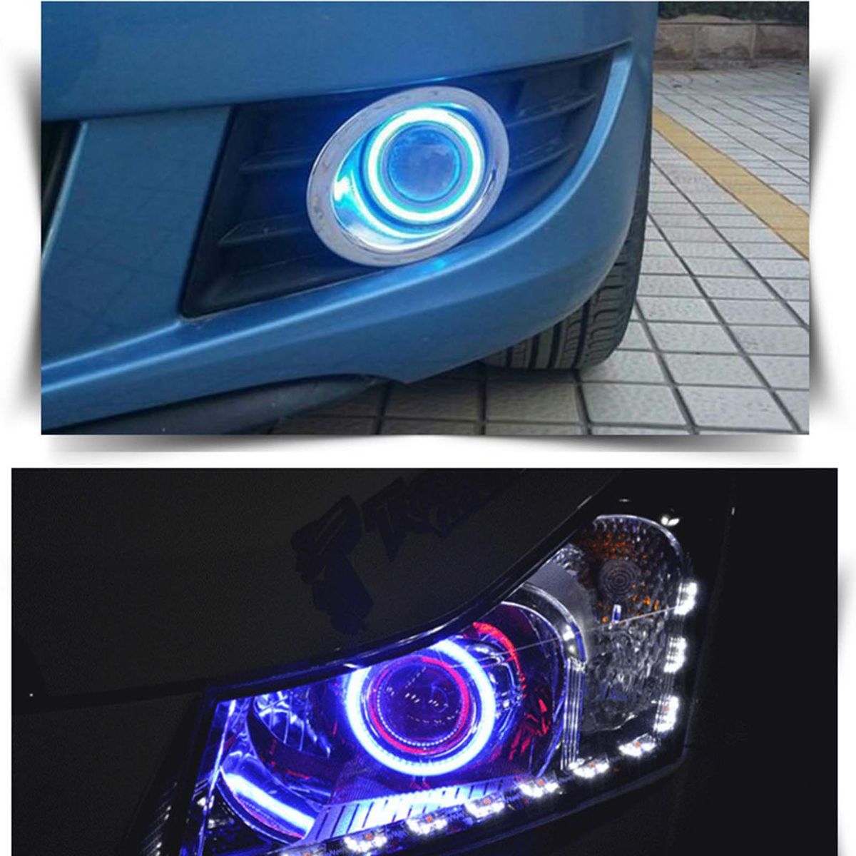 12V DC 60MM 70MM Bright Auto Headlight COB Angel Eyes Halo-
