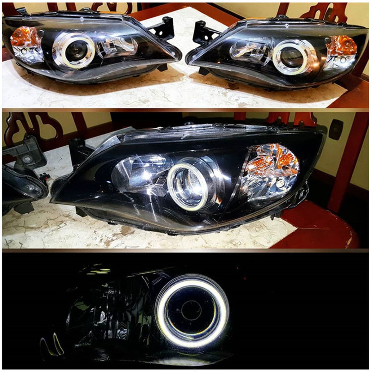 12V DC 60MM 70MM Bright Auto Headlight COB Angel Eyes Halo-