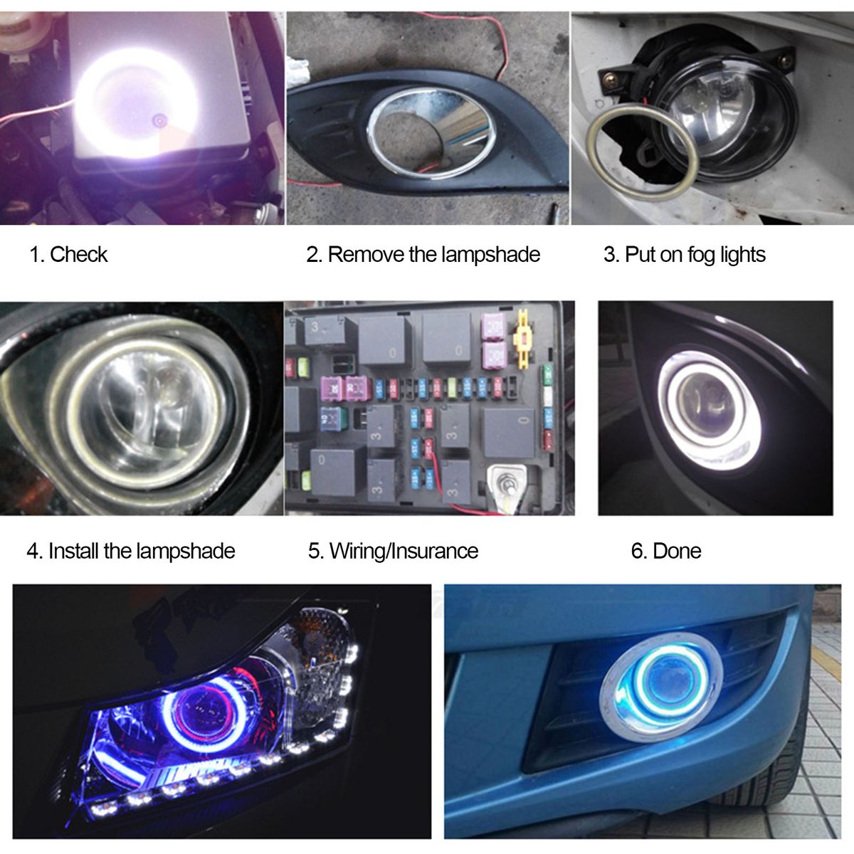 12V DC 60MM 70MM Bright Auto Headlight COB Angel Eyes Halo-