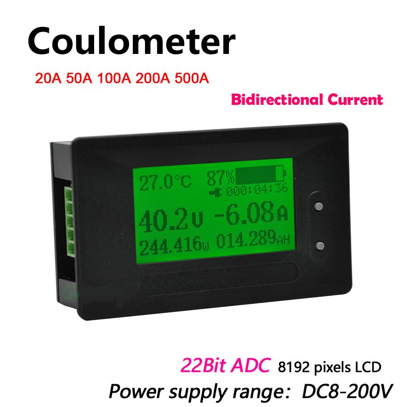 DC 200V 0-500A Coulomb Meter Lithium Battery Monitor Charge
