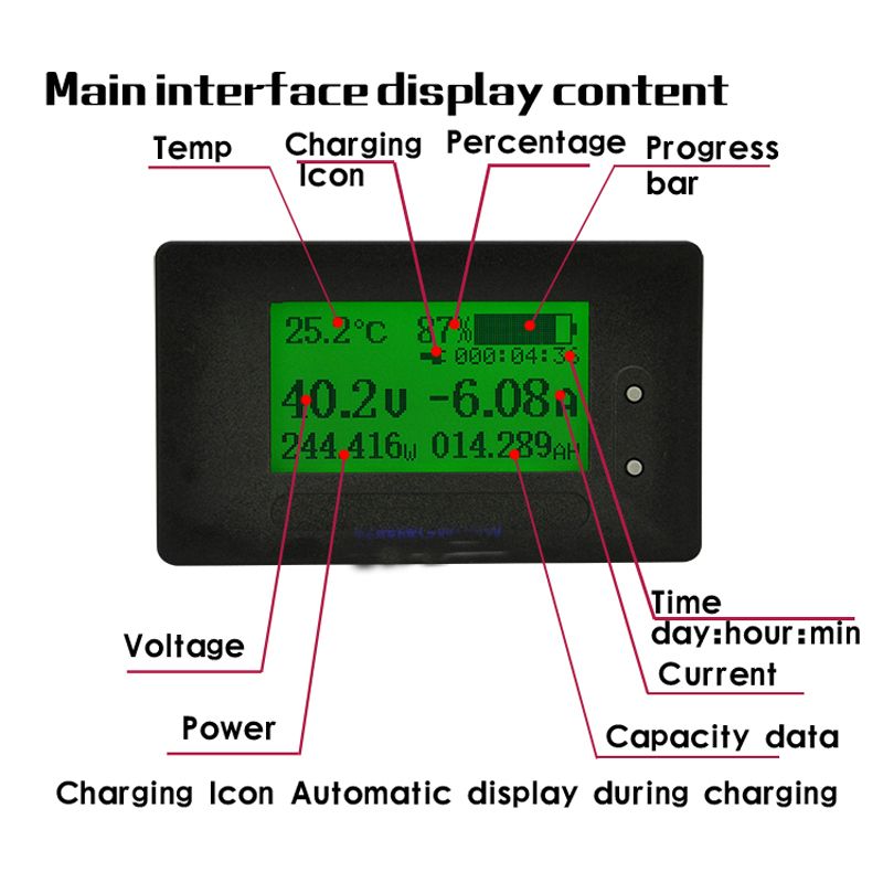 DC 200V 0-500A Coulomb Meter Lithium Battery Monitor Charge