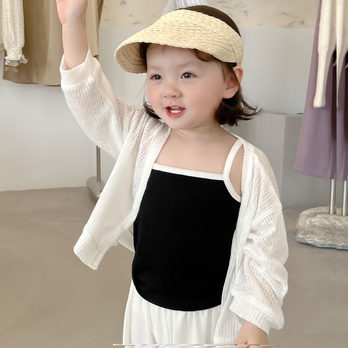 Girls' Summer Coat Thin Breathable Sun Protection Shirt Kids V-neck Cardigan Top Korean Children's Air Conditioning Clothing