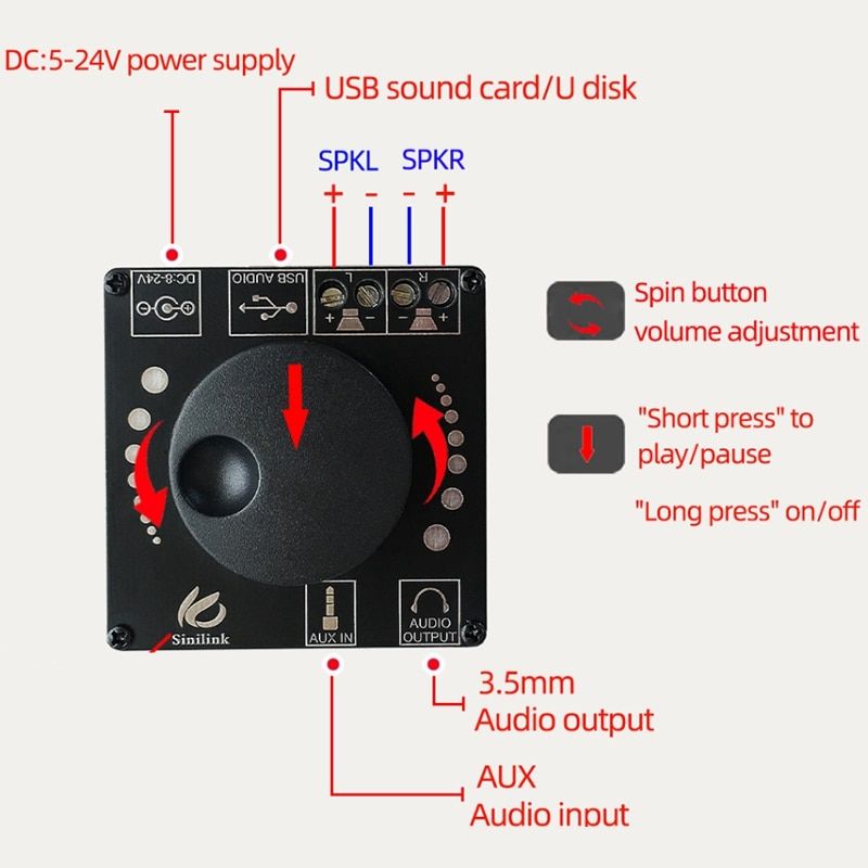 XY-AP50L Mini Bluetooth 5.0 50W+50W Wireless O Power Digital Amplifier Board Stereo Amp 3.5MM AUX USB APP