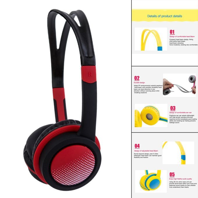 On-Ear Wired Headphones 3.5mm Socket For Children Girls Boys Black Red