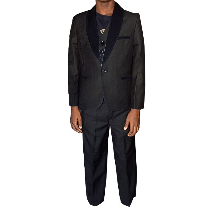 Teenage Boys Three Piece Suit -Black With Satin