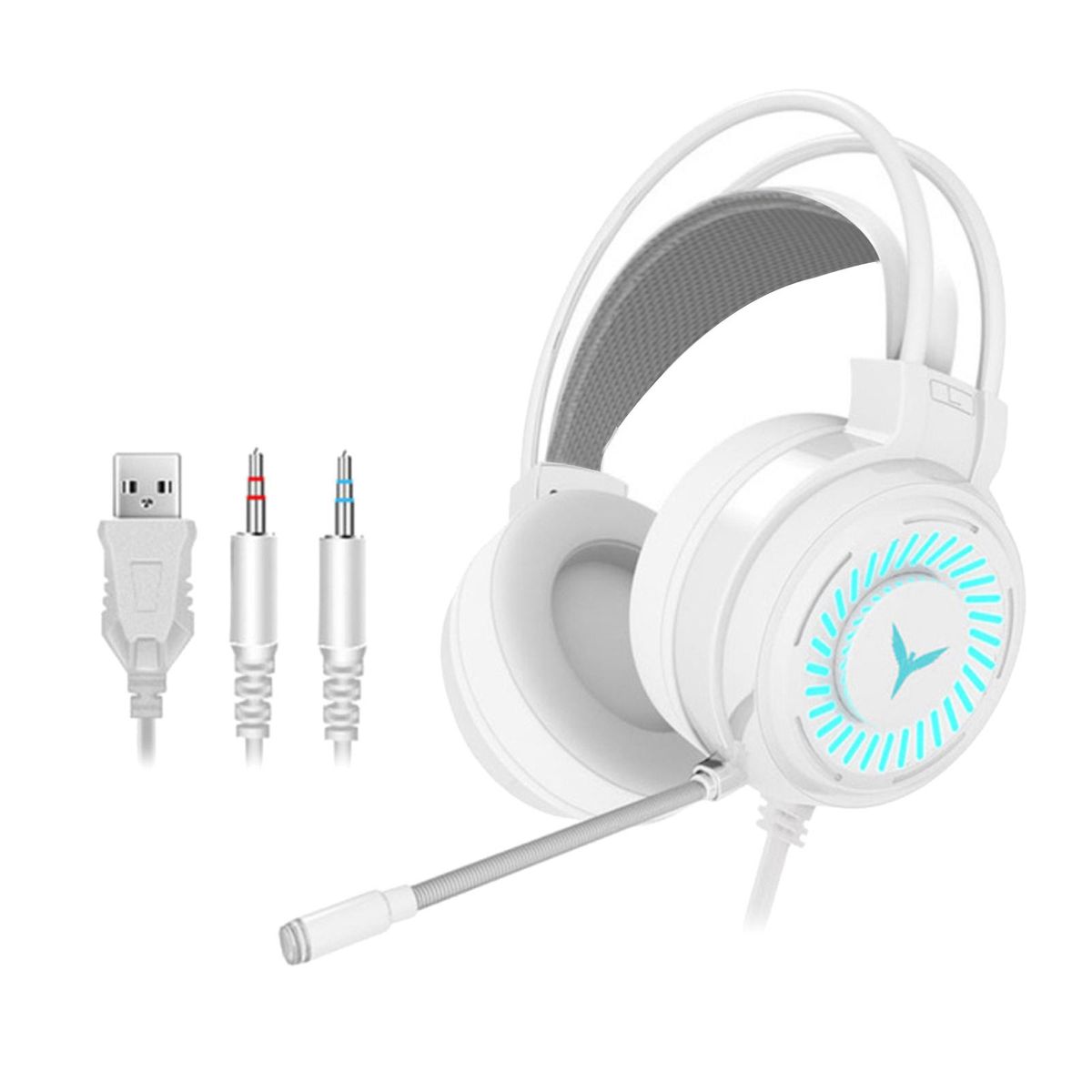 G58 Colorful LED Light Gaming Headset Wired Headphone With Mic White