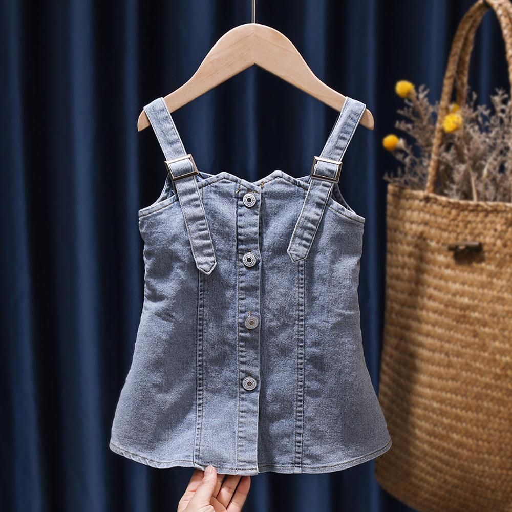 Girls' Two-Piece Suit Top + Denim Skirt White
