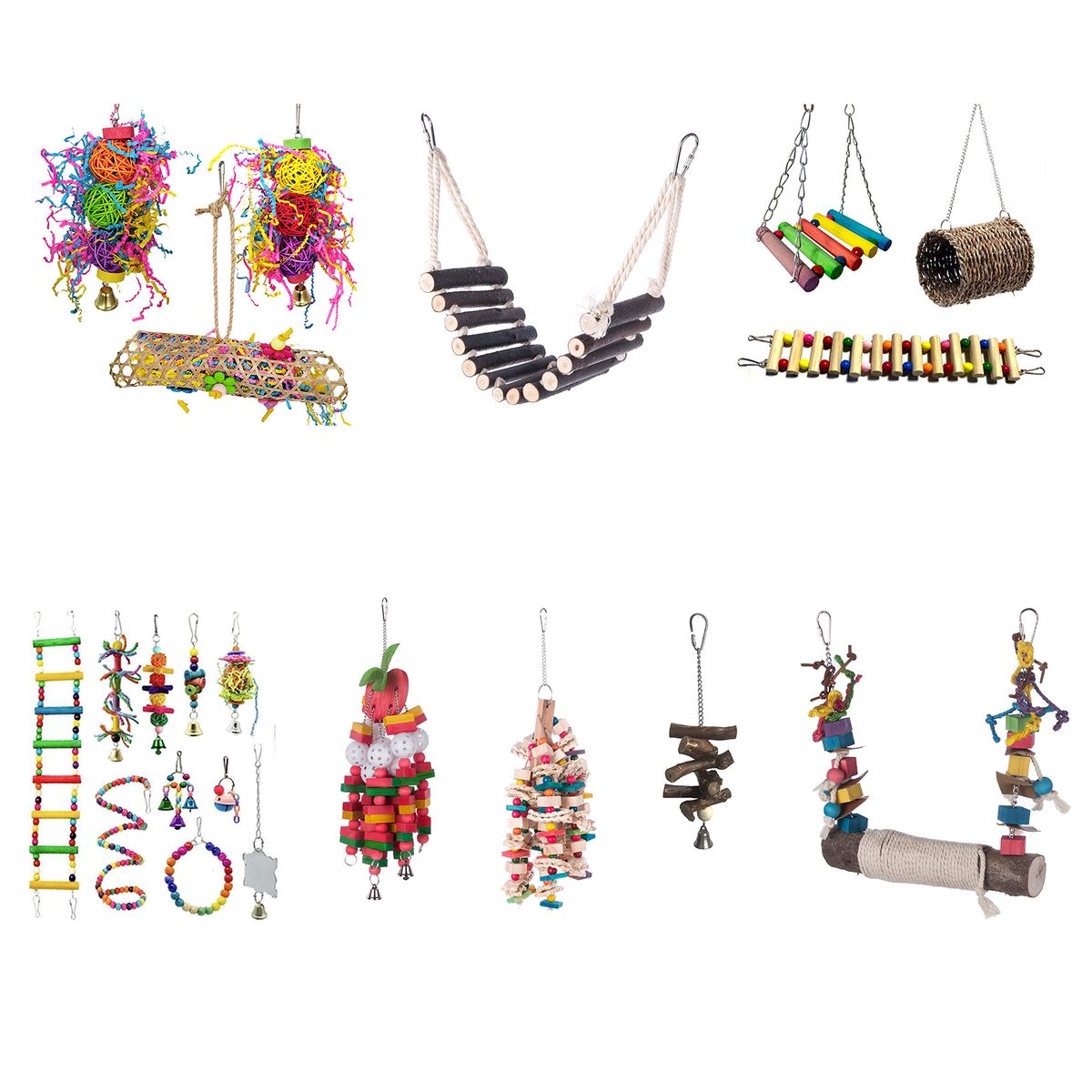3pcs Bird Parrot Toys Bird Wooden Ladder Pet Bird Cage Swing
