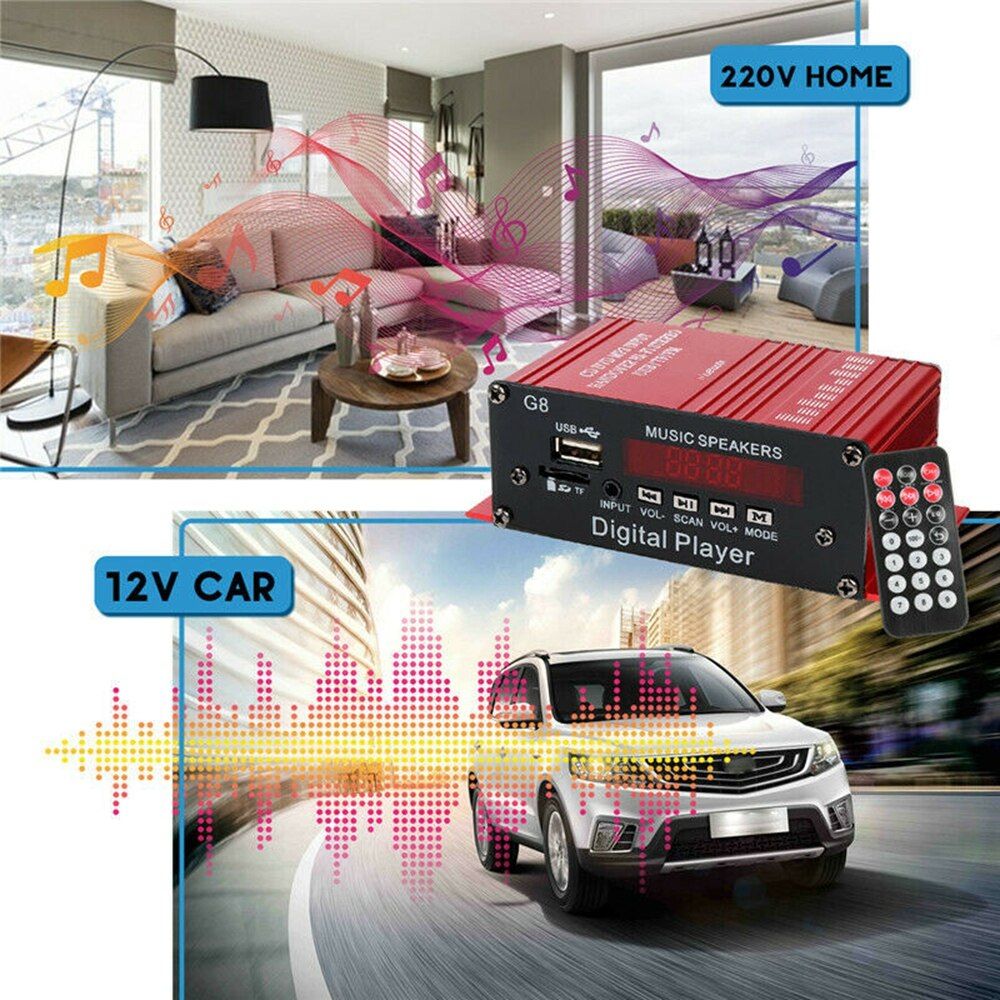 12V 200W 2CH Mini Digital Bluetooth HIFI Audio Power Amplifier Car Audio Amplificador Stereo Amplifiers FM Radio USB W/Remote