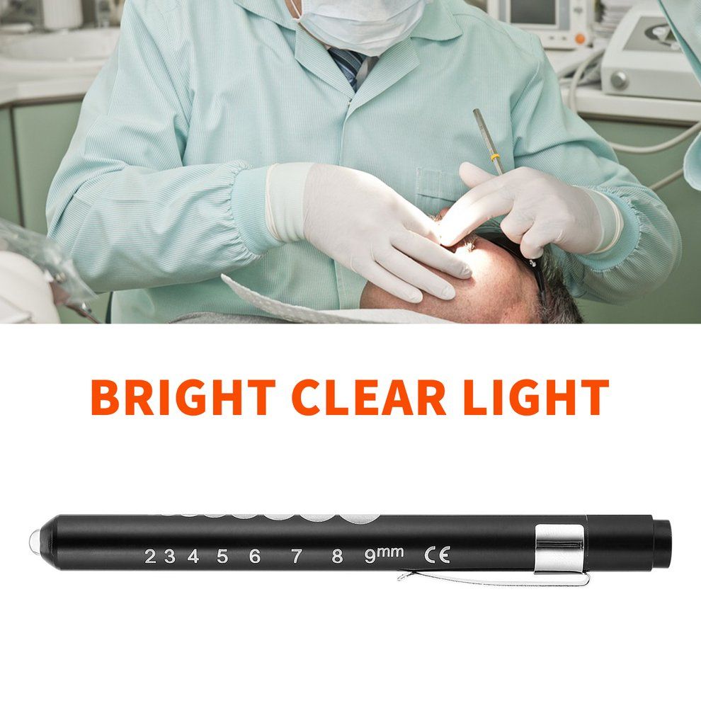 Aluminum Medical Surgical Penlight Pen Light Flashlight Torch With Scale First Aid-Black