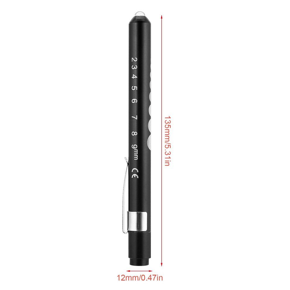 Aluminum Medical Surgical Penlight Pen Light Flashlight Torch With Scale First Aid-Black