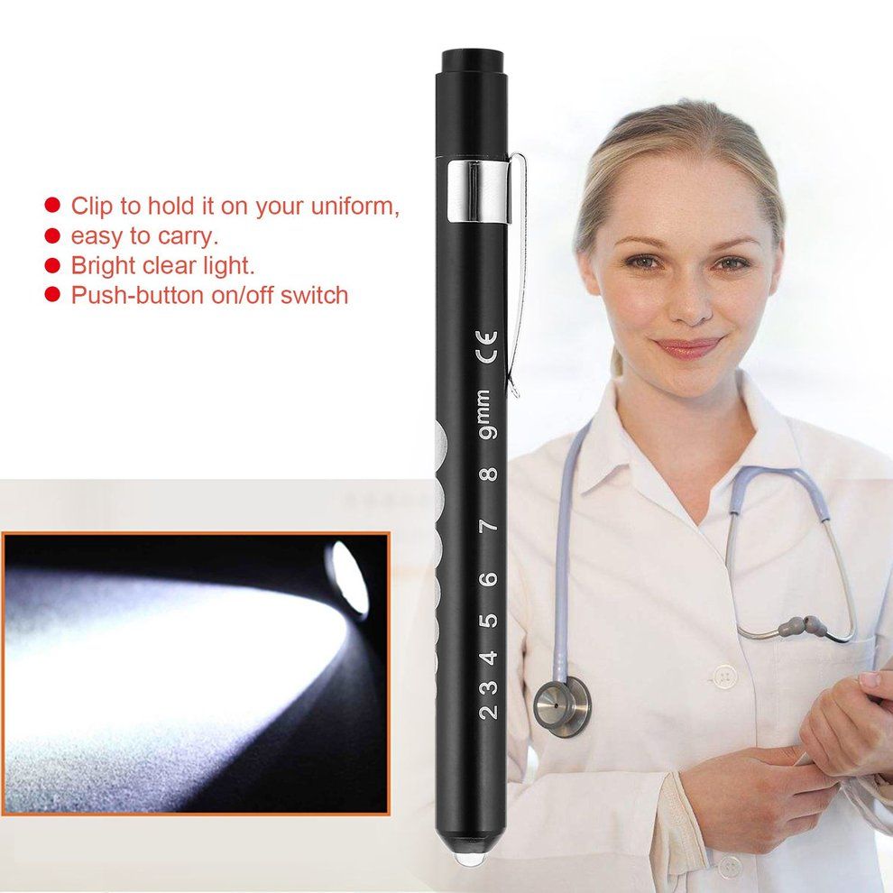 Aluminum Medical Surgical Penlight Pen Light Flashlight Torch With Scale First Aid-Black