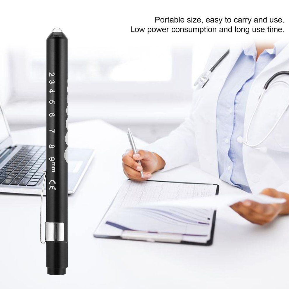 Aluminum Medical Surgical Penlight Pen Light Flashlight Torch With Scale First Aid-Black
