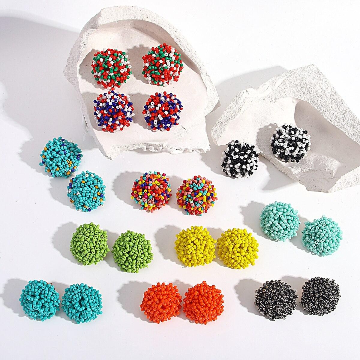 Lifefontier Handmade Colorful Acrylic Beads Round Stud Earring Minimalist Ethnic Resin Circle Earring For Women Charm Jewelry