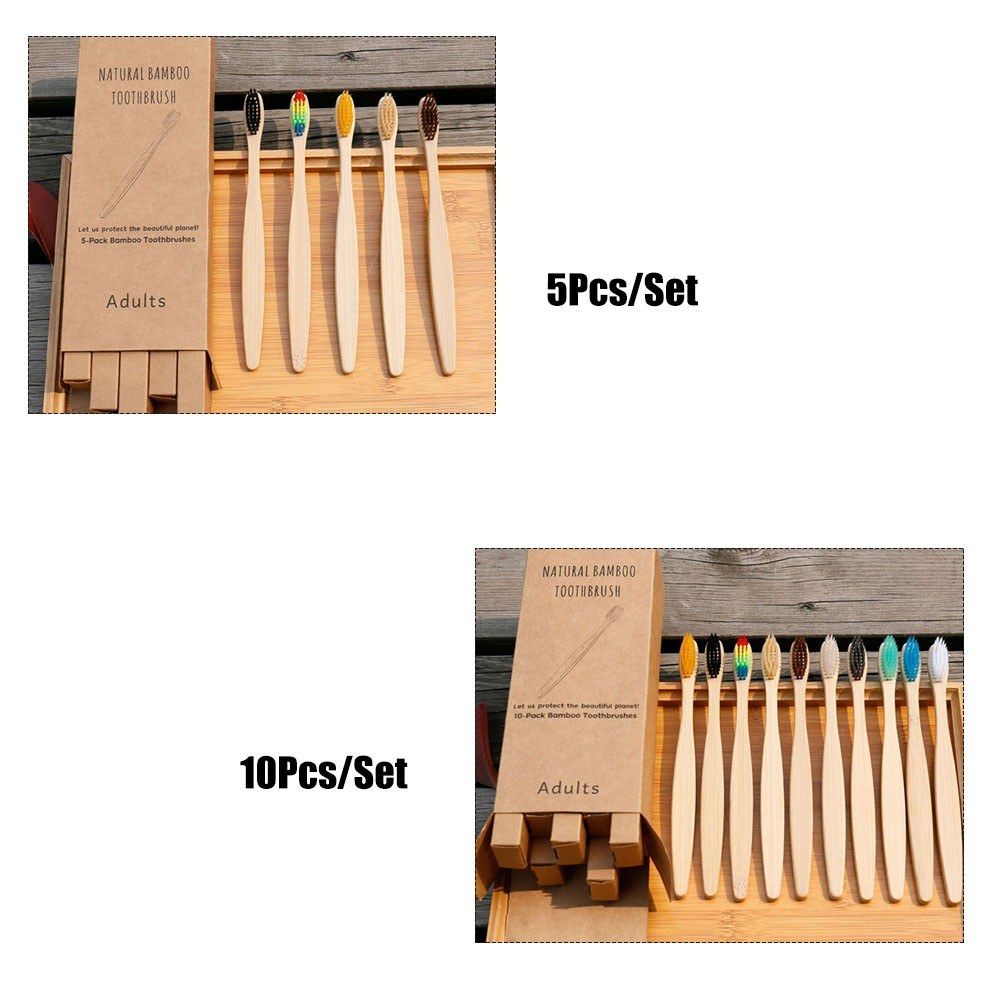5Pcs/Set Natural Bamboo Toothbrushes Soft Bristles Bamboo