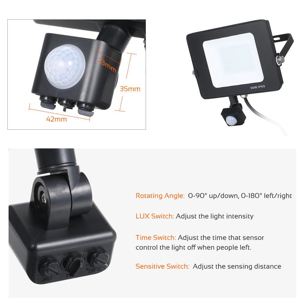 Tomshine AC220V-240V 50W Led Sensitive Motion Sensor Flood Light Project Lamp PIR Motion Inductor Lamp Adopted Human Infrared Technology IP65 Water-resistant for Garage Patio Yard Stairs Front Door Outdoor