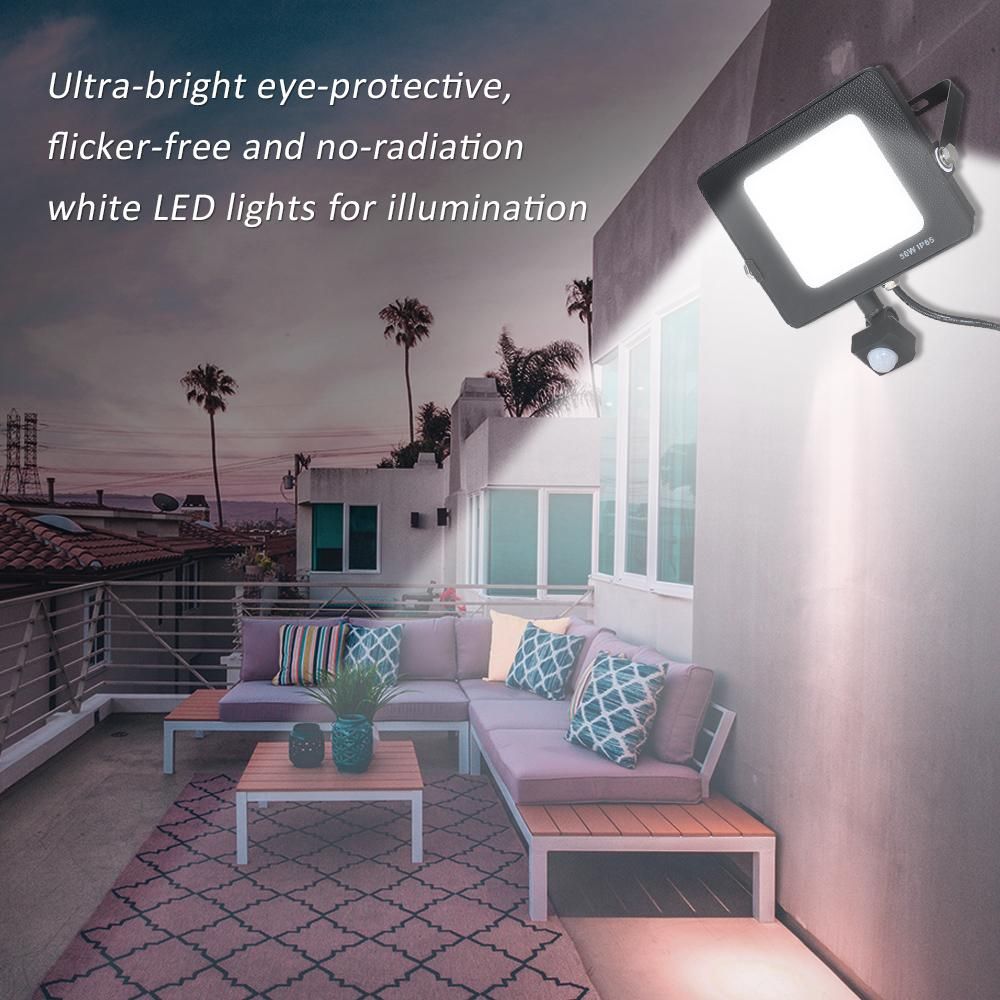 Tomshine AC220V-240V 50W Led Sensitive Motion Sensor Flood Light Project Lamp PIR Motion Inductor Lamp Adopted Human Infrared Technology IP65 Water-resistant for Garage Patio Yard Stairs Front Door Outdoor