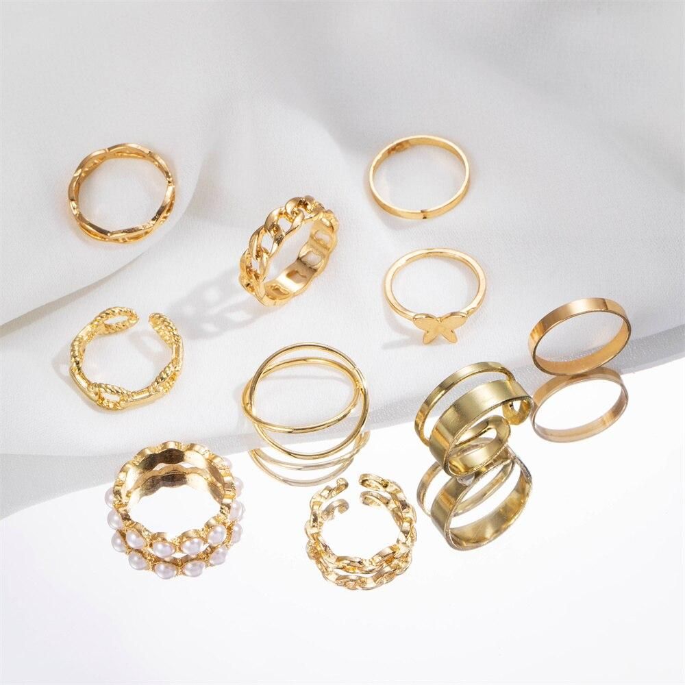 IPARAM Bohemian Geometric Hollw Out Wide Ring Set Women's Vintage Butterfly Circle Joint Ring Boho Finger Rings Jewelry