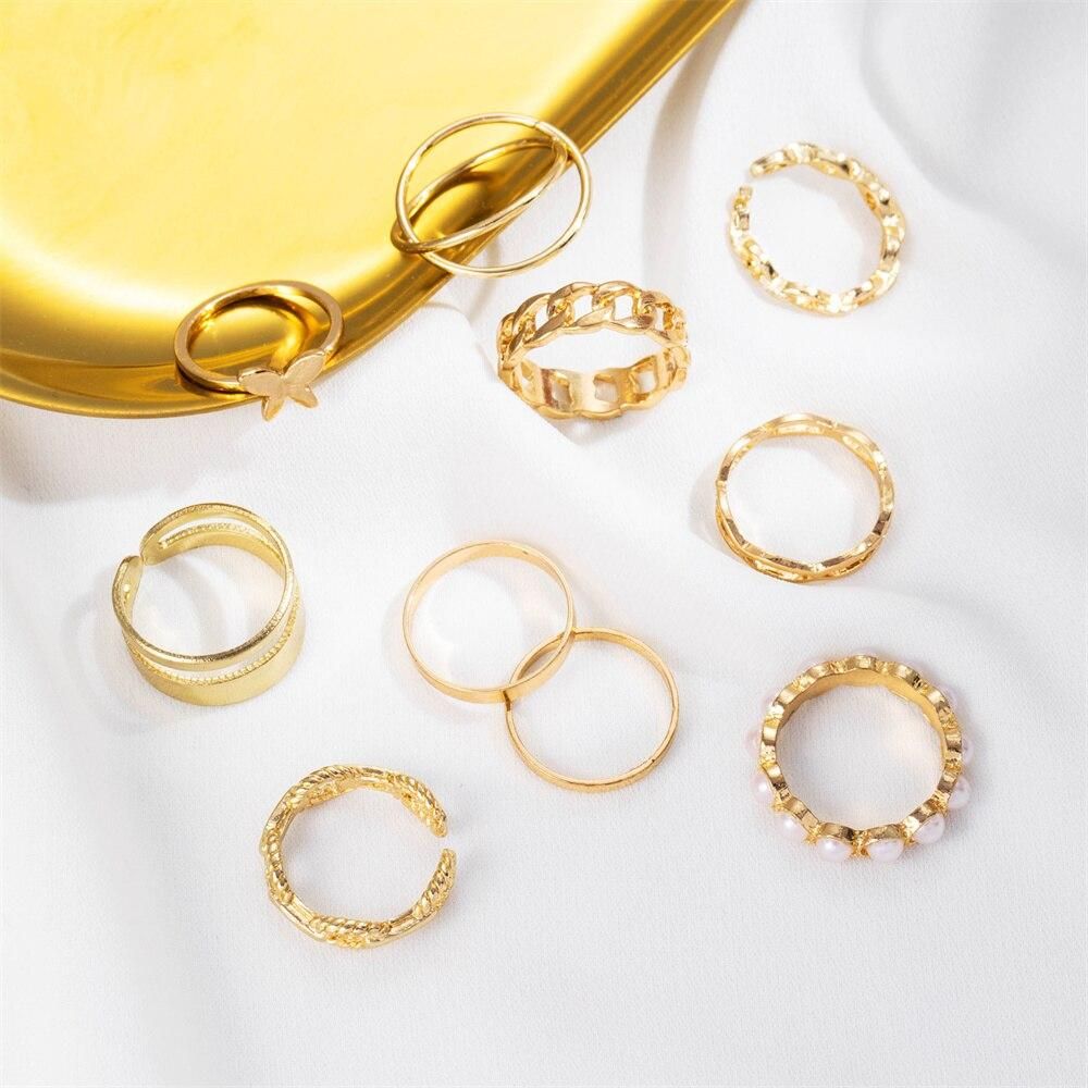 IPARAM Bohemian Geometric Hollw Out Wide Ring Set Women's Vintage Butterfly Circle Joint Ring Boho Finger Rings Jewelry