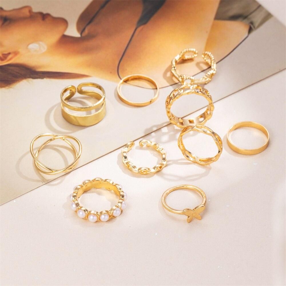 IPARAM Bohemian Geometric Hollw Out Wide Ring Set Women's Vintage Butterfly Circle Joint Ring Boho Finger Rings Jewelry