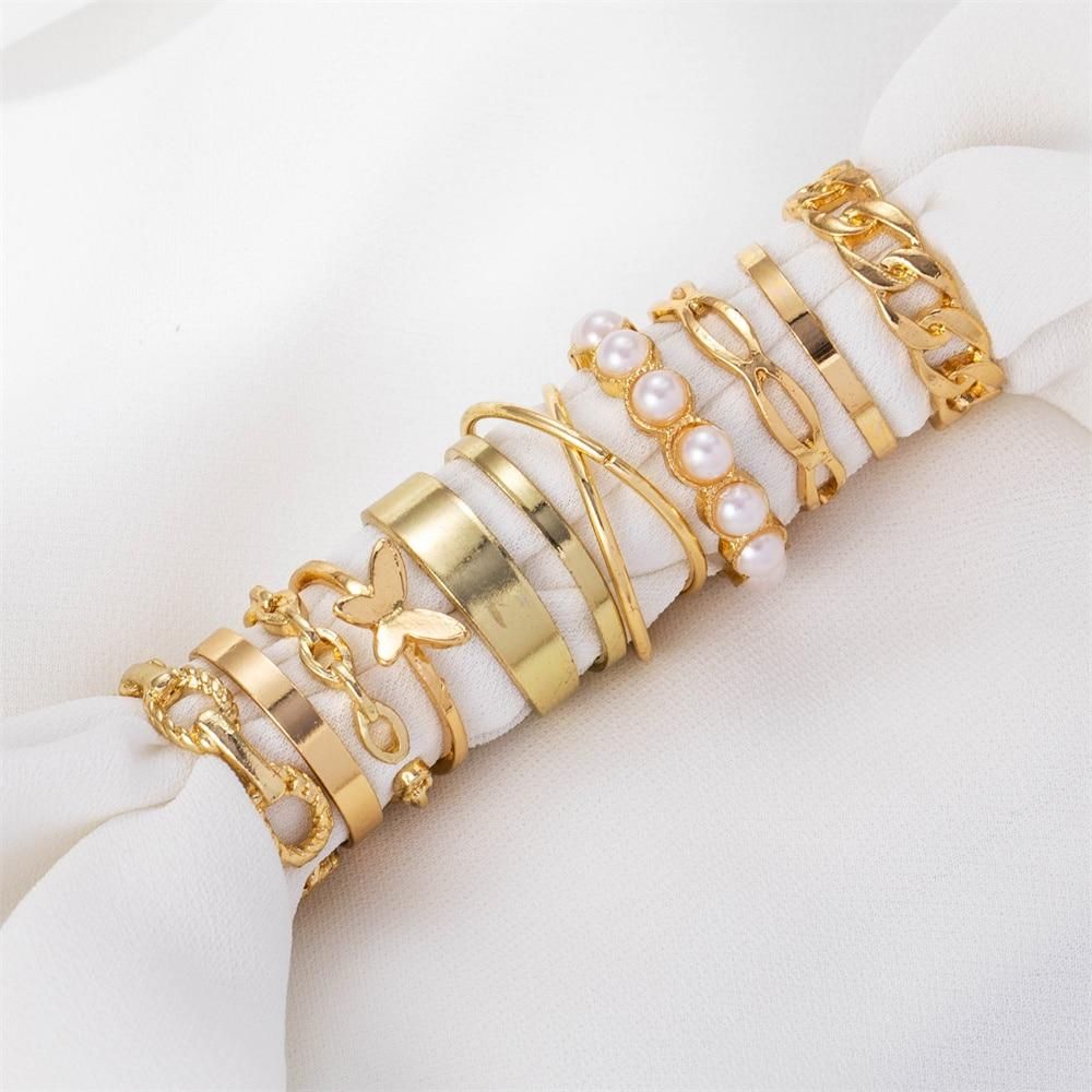 IPARAM Bohemian Geometric Hollw Out Wide Ring Set Women's Vintage Butterfly Circle Joint Ring Boho Finger Rings Jewelry