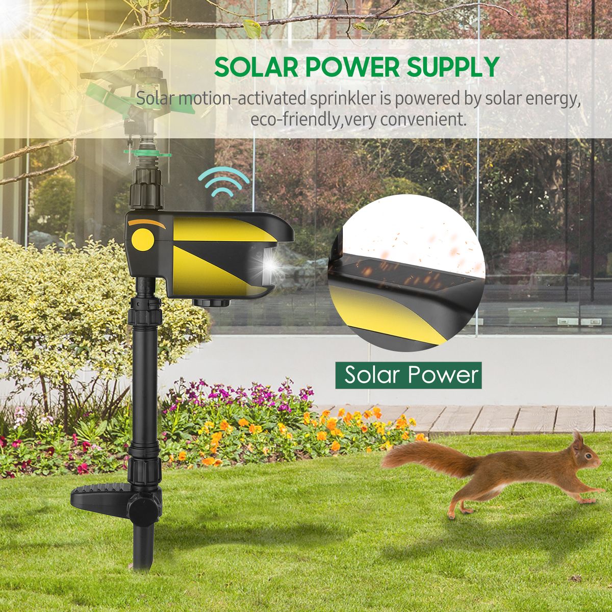 Solar Power Motion-Activated Sprinkler Animal Repeller With