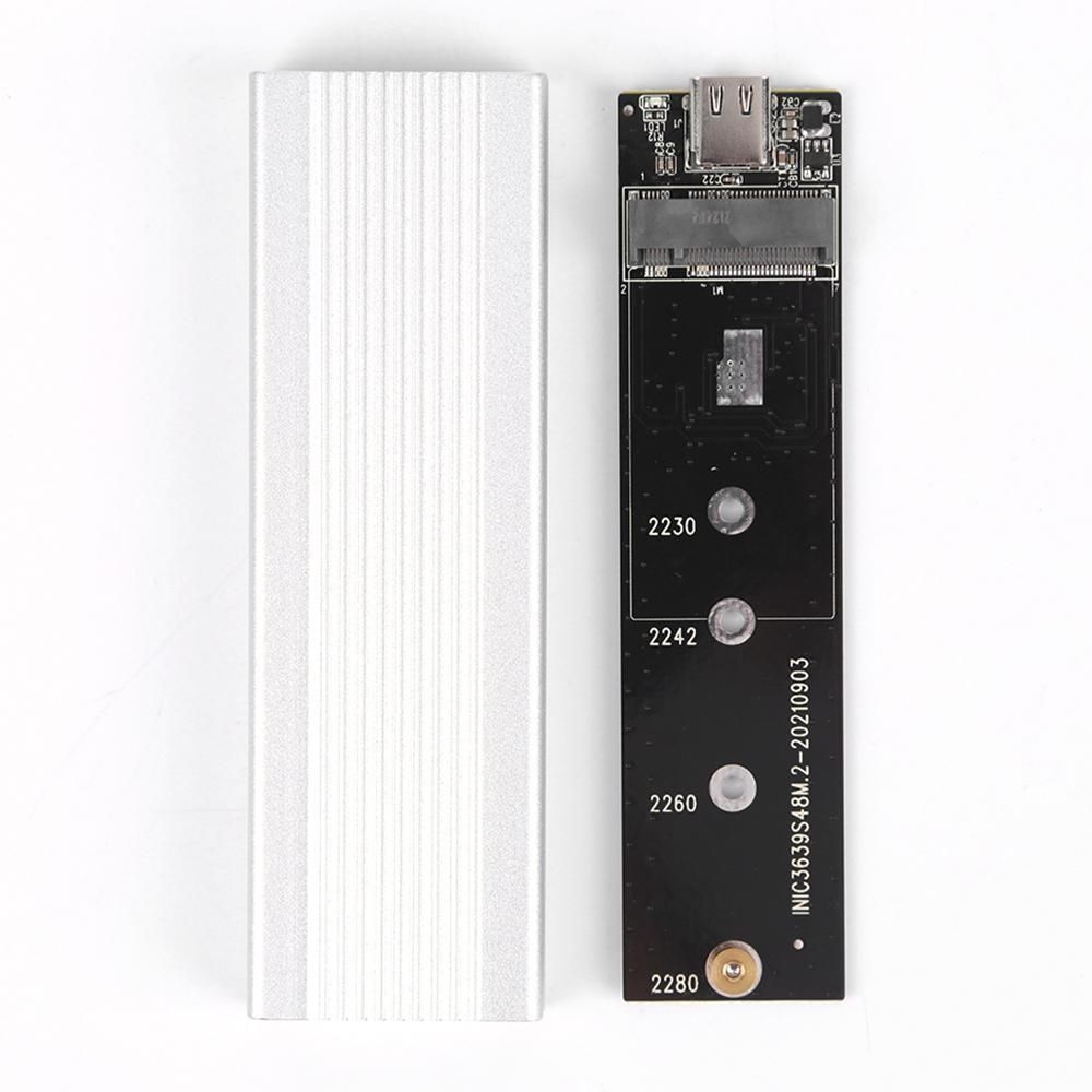 M.2 NVMe/SATA Dual Protocol Mobile Hard Disk Case USB3.1 Type-C External SSD Enclosure Aluminum Alloy Shell Silver