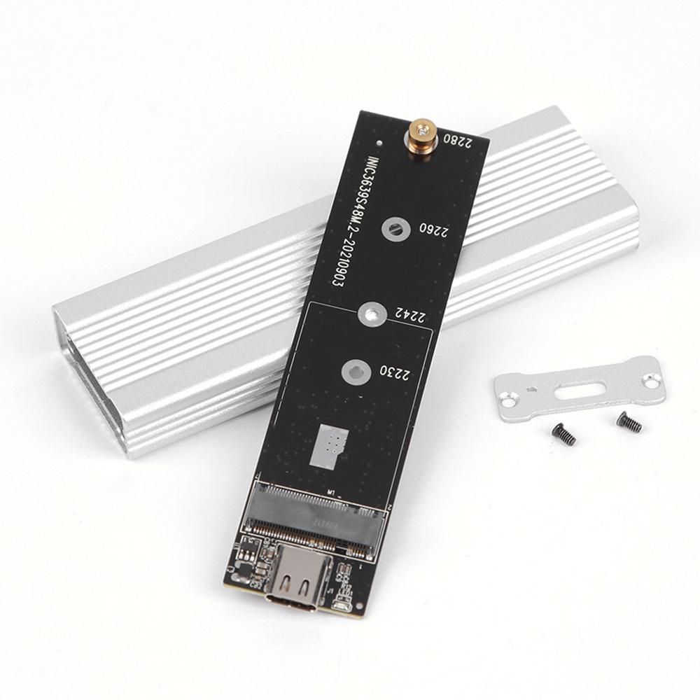 M.2 NVMe/SATA Dual Protocol Mobile Hard Disk Case USB3.1 Type-C External SSD Enclosure Aluminum Alloy Shell Silver