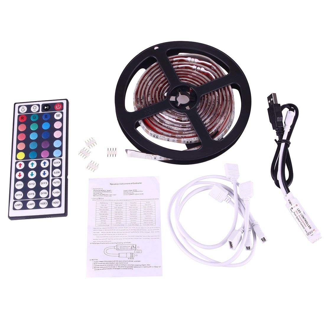 4 X 50cm USB TV Epoxy Rope Light, Wide: 10mm, 3W IP65 Waterproof 30 LEDs SMD 5050 With 44-keys Remote Controller(Colorful Light)