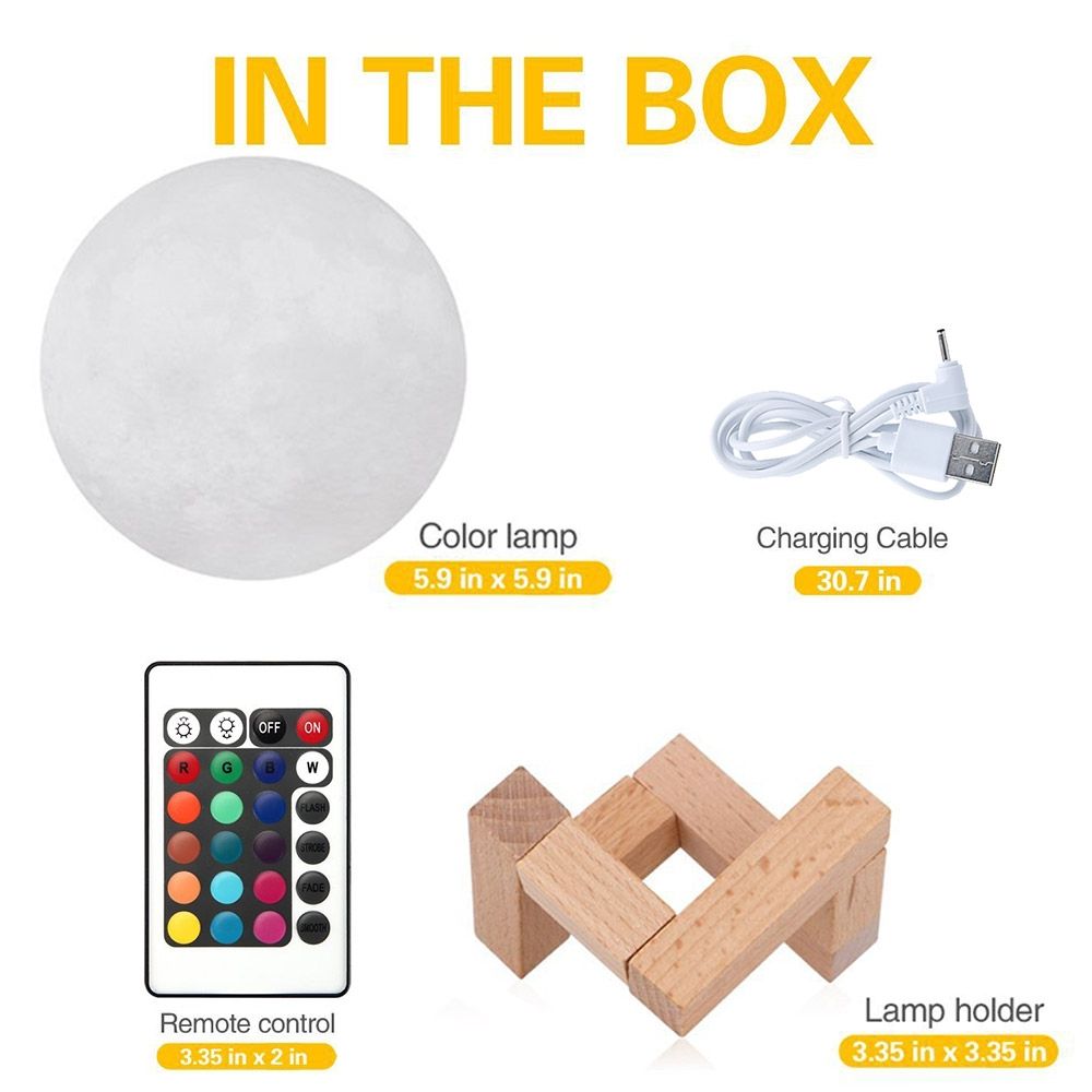 YouOKLight YK2302 15cm Touch Control 3D Print Moon Lamp, USB Charging 16-Color Dimming LED Night Light With Remote Control & Wooden Holder