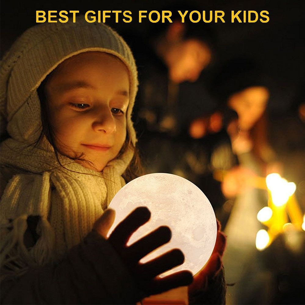 YouOKLight YK2302 15cm Touch Control 3D Print Moon Lamp, USB Charging 16-Color Dimming LED Night Light With Remote Control & Wooden Holder