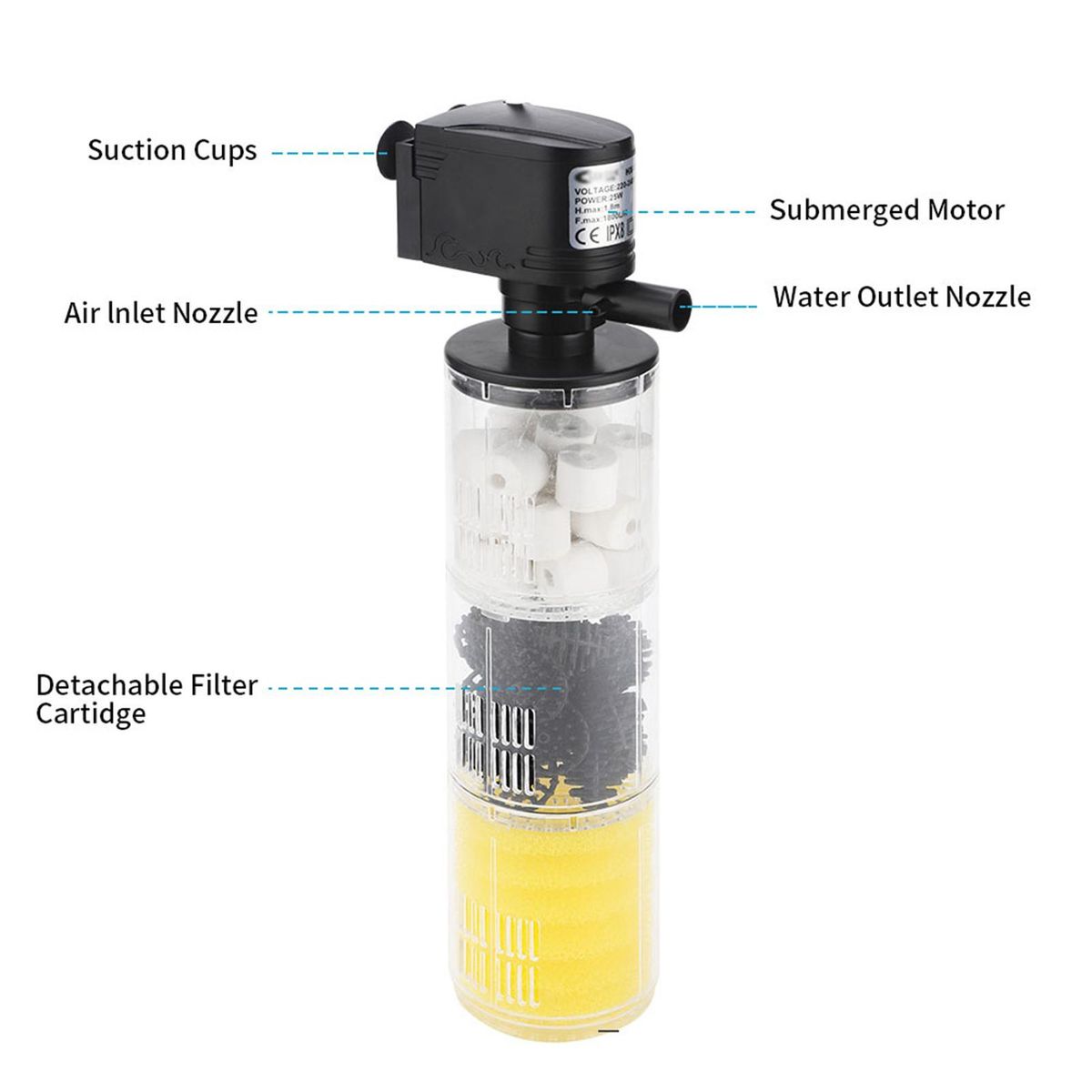 HX-1180F 12W Aquarium Filter for Fish Tank Submersible Internal Fish Tank Filter with  Water Pump Underwater Aquarium Filter