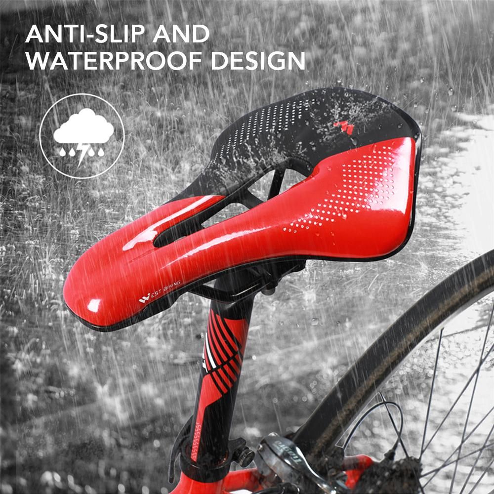 Bike Saddle Steel Rails Mountain Bicycle Seat Soft PU Leather Road MTB Bike Saddle Hollow Breathable Bike Saddle Bike Accessories Riding Equipment
