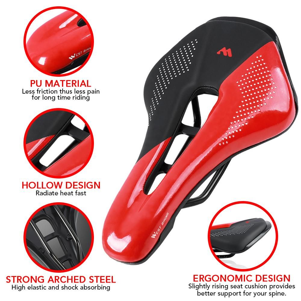 Bike Saddle Steel Rails Mountain Bicycle Seat Soft PU Leather Road MTB Bike Saddle Hollow Breathable Bike Saddle Bike Accessories Riding Equipment