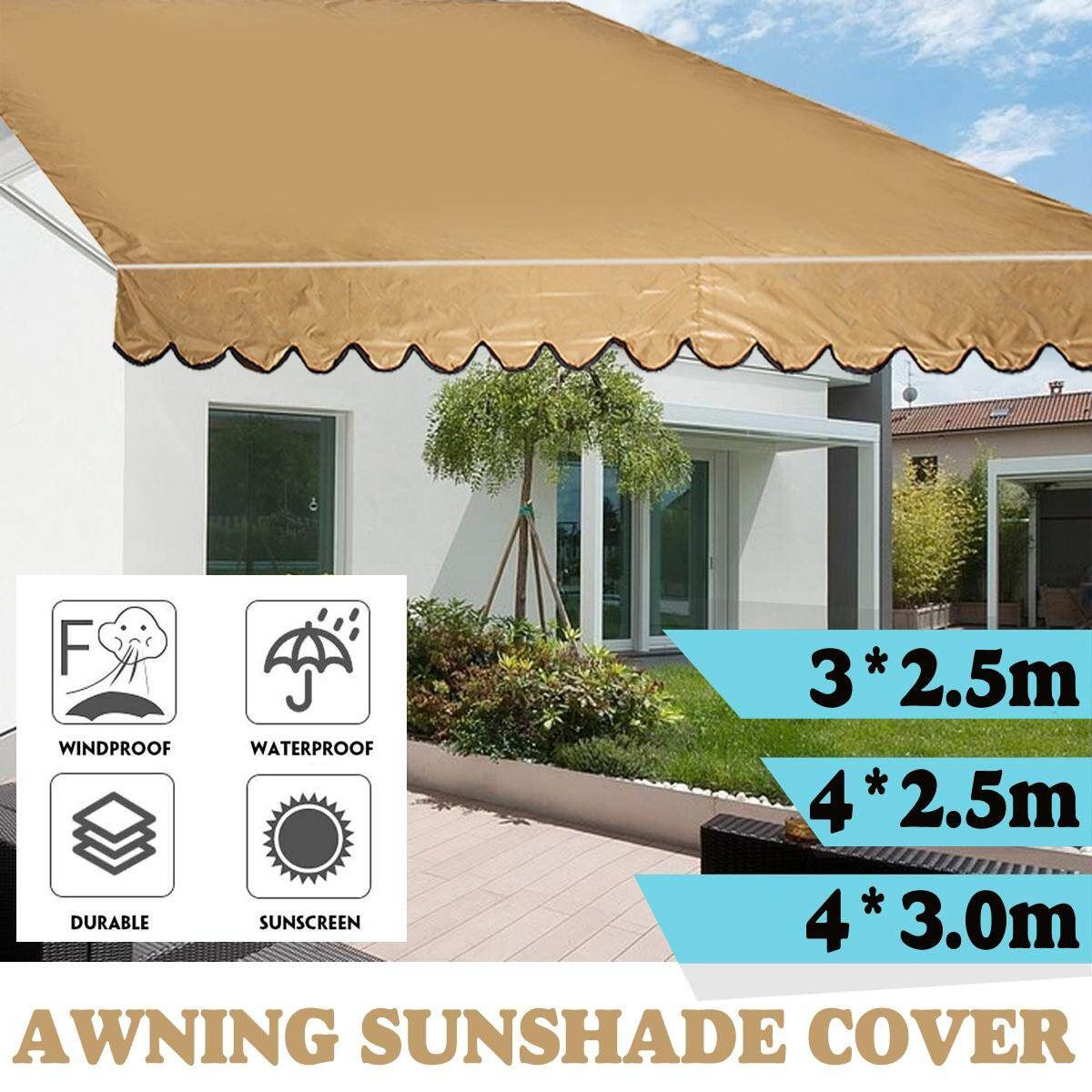 Beige Outdoor Folding Arm Awning Sunshade Cover Cloth Retractable Balcony Canopy-3*2.5m Not Specified