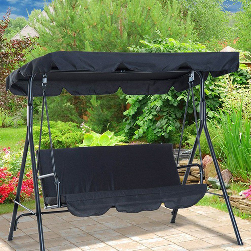 Seater Size Outdoor Garden Patio Swing Sunshade Cover Canopy Seat Top Cover Courtyard Waterproof Swing Sunshade Black