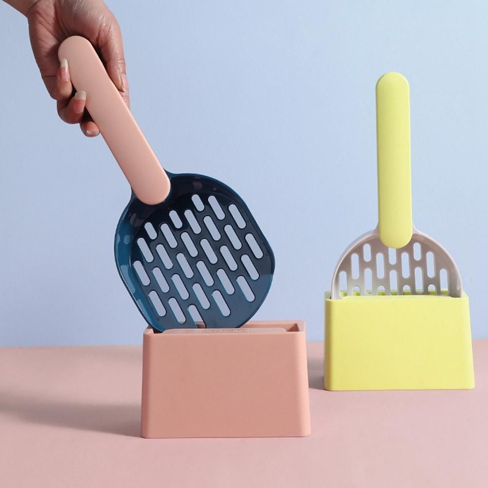 Cat Litter Shovel Plastic Cats Poop Scoop with Base Pet